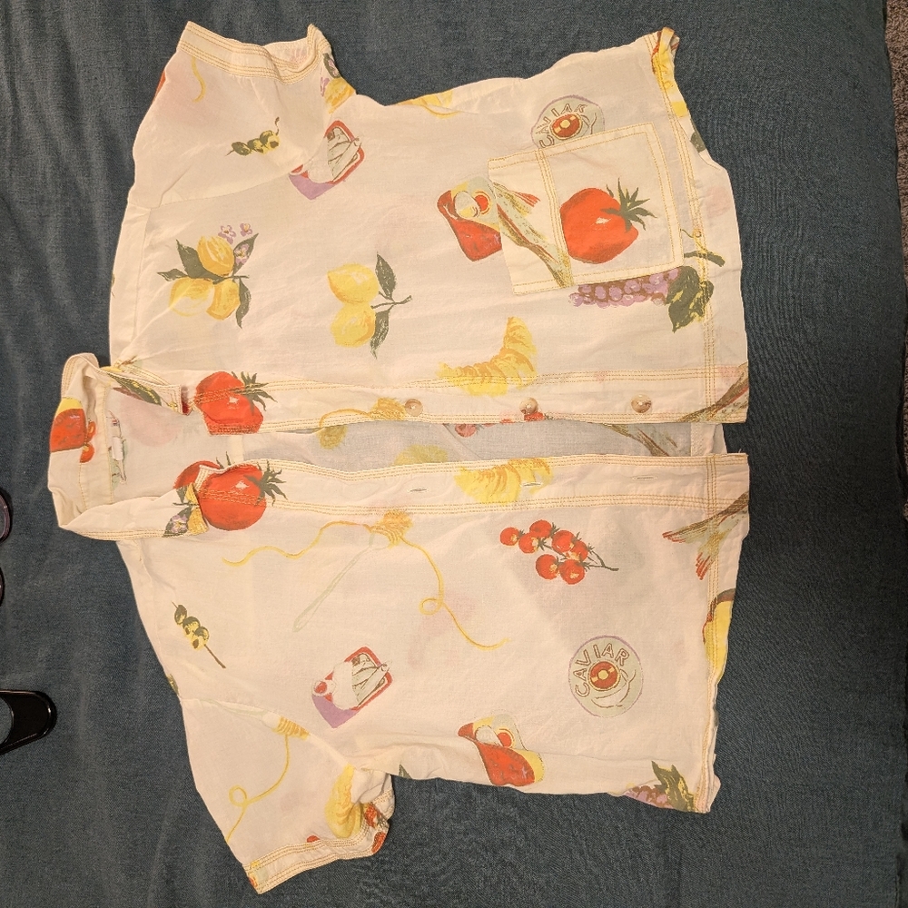 Italy Lemon Sardines Tomato Print Short Sleeve Shirt Crop